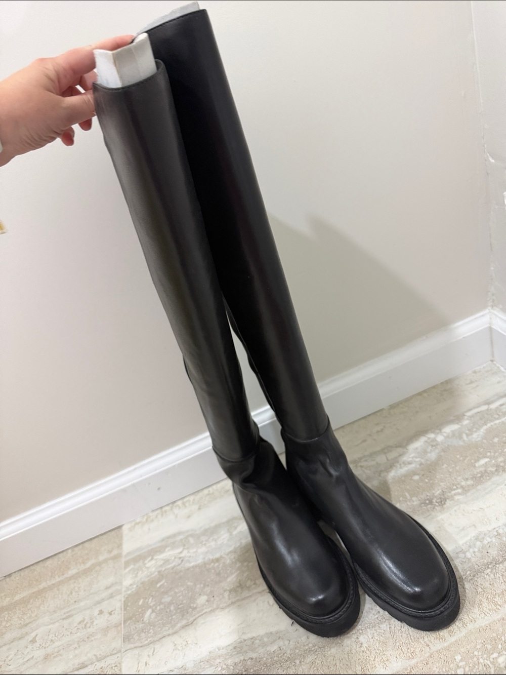 Stuart Weitzman Black Over-the-Knee Leather Boots